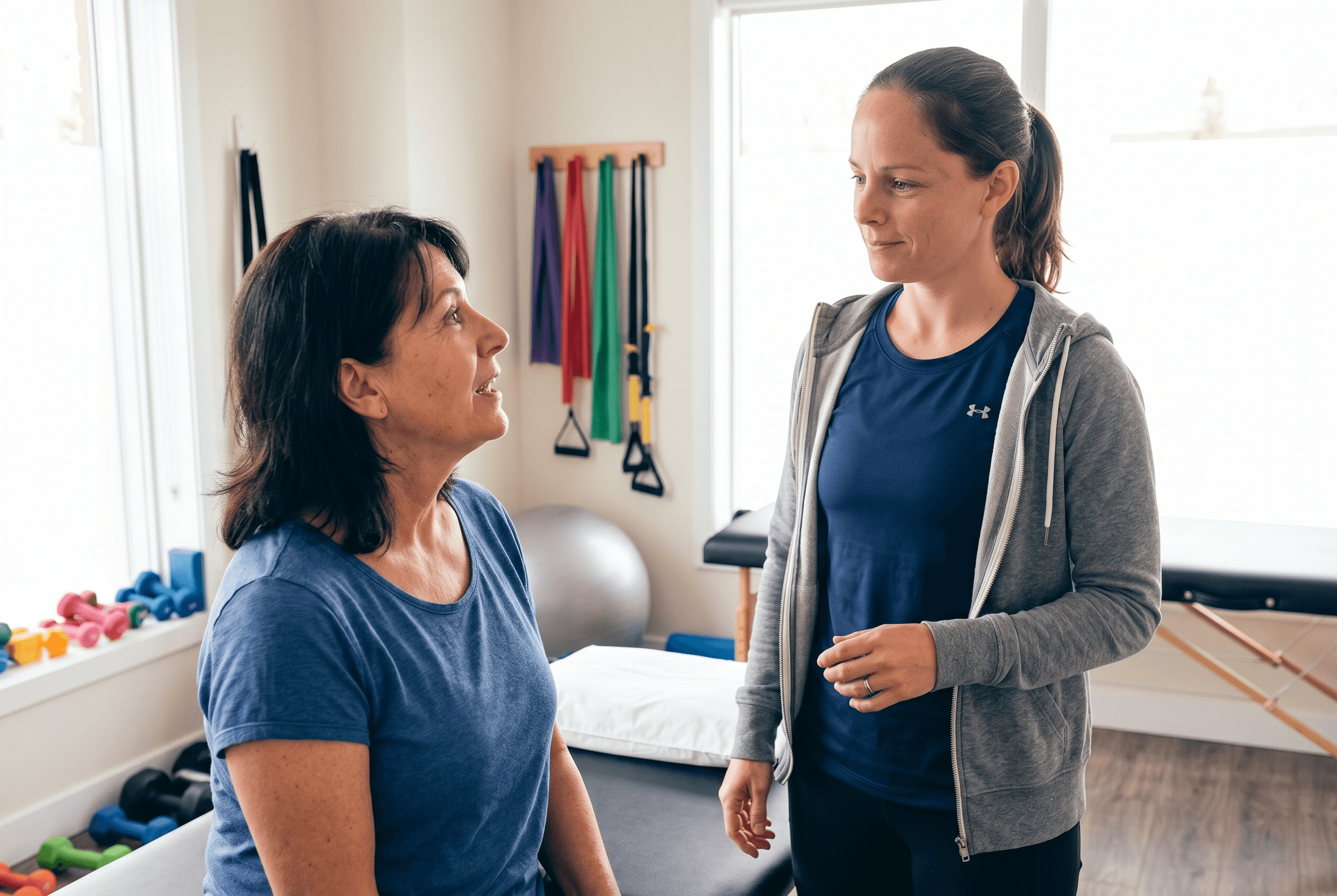 Christine Campbell with a patient during assessment